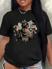 This Lightweight And Durable Short-Sleeved T-Shirt Features An Artistic Print Design, Perfect For Casual Wear At Home, In The Office, Or At Restaurants. Its Vibrant Design And Comfortable Fit Make It Stand Out. Women's Blouses > Clothing - 黑色 - 查看 6