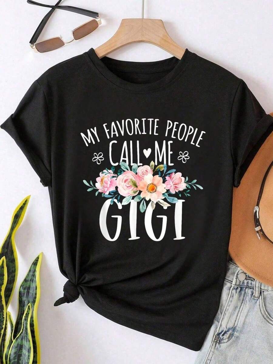 1 pieza de elegante camisa para mujer, cuello redondo, manga corta, estilo casual, diseño de inspiración natural, cómoda, sencilla, elegante, a la moda para ir al trabajo, vacaciones y uso diario, camisa versátil de estilo vintage, entrega local, 180g 100% algodón. - Negro - Ver 1