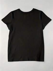 1 Women's Pure Cotton T-Shirt With Letter And Anime Print, Simple Design, Comfortable And Breathable, Suitable For Daily Casual Wear, Showing A Natural And Elegant Style, Must-Have For Summer Parties, Local Shipping, 180g 100% Cotton. - 黑色 - 查看 2