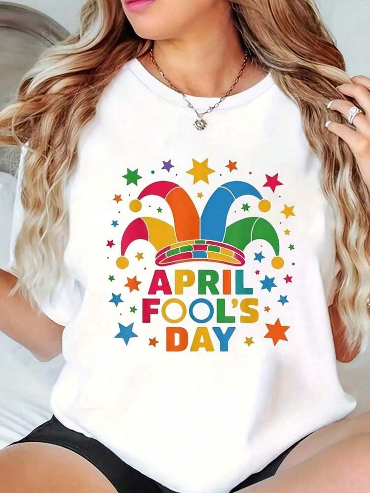 1 Piece April Fools' Day Funny Joke Kit - Short Sleeve Crew Neck T-Shirt, Soft, Breathable And Lightweight, With Rainbow Graphic Print And April Fools' Day, For Wear In All Seasons (180g 100% Cotton) - trắng - Xem 8