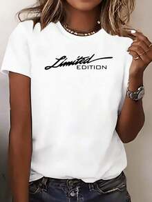 Women's Turquoise Blue Short Sleeve Crew Neck T-Shirt - Limited Edition With Cursive Lettering And Numbered Print, Breathable Casual To Semi-Formal Blouse For Spring And Summer, Machine Washable, XFVJ Turquoise Top. Suitable As A Gift. Women's T-Shirt. Blouses>Elegant. Boho Chic. Soft, Breathable, And Comfortable Women's Top, Ideal For Spring, Summer, And Autumn, Perfect For Vacations, Travel, And Everyday Wear. - 白色 - 查看 7