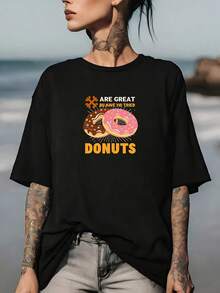 Camiseta con Frase de Donuts Divertidos de 180g para Vacaciones Familiares y Salidas de Empresa, Camiseta Suave de Cuello Redondo, Excelente Idea de Regalo para el Día de San Valentín - Negro - Ver 7