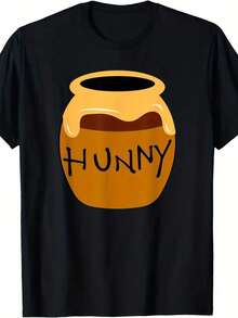 Thick And Comfortable T-Shirt - Unisex Adult T-Shirt With Honey Pot Print And Patterns, Casual Short Sleeve Crew Neck T-Shirt (Size S) - Halloween Costume For Men And Women - 黑色 - 查看 1
