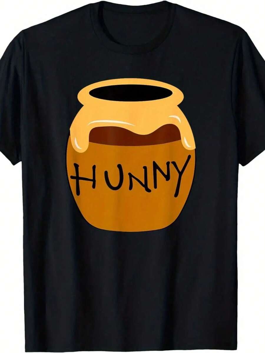 Thick And Comfortable T-Shirt - Unisex Adult T-Shirt With Honey Pot Print And Patterns, Casual Short Sleeve Crew Neck T-Shirt (Size S) - Halloween Costume For Men And Women - 黑色 - 查看 1