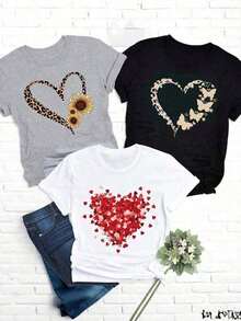 A Set Of Printed T-Shirts (More Than 3 Pieces) With A Modern And Stylish Design, Suitable For Everyday Wear And Lounging At Home. The Women's Short-Sleeved, Crew-Neck T-Shirt Is Made Of 100% Cotton, Making It Soft And Comfortable To Wear In Spring, Summer, Autumn, And Winter. It's Widely Used For Fitness Workouts, Daily Wear, Vacations, School, Office, Conferences, And Other Suitable Occasions. T-Shirts For Men And Women, Summer T-Shirts. Black, White - 白色 - 查看 1