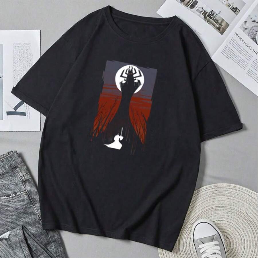 Unisex Jack T-Shirt With Anime Cartoon Graphic Print, Short Sleeve, Casual Summer Style. - 黑色 - 查看 1
