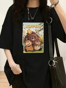 playeras casuales de mujer Fashion Women'S Spring And Summer Featuring A Cute Cartoon Style That Exudes A Sense Of. Overall Vibe Is Lively And Warm: Main Title Is Printed In Golden 3D Cartoon Font Saying 'HOPPERS' Graphic Tee Shirts Western Men Clothes Camisas Para Hombre Graphic Tees Women Clothes Summer Tops Summer Clothes Graphic Tees >ropa - Negro - Ver 6
