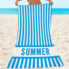 1pc Ultra Soft Blue Striped Summer Pattern Beach Towel, Suitable For Beach, Pool Party, Vacation - Beach & Pool Accessories - Style1 - View 2