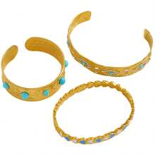 1/3 Peças Conjunto de Pulseiras Vintage de Luxo com Incrustação de Zircônia Falsa de Turquesa, Minimalista Versátil para Uso Casual, Presente para Ela - Multicolorido - Visão 9