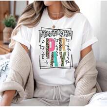 Pray About It, Pray Through It T-Shirt, Christian Leopard Print T-Shirt, Colorful Faith T-Shirt, Religious Gift For Her, Prayer Graphic T-Shirt - 白色 - 查看 1