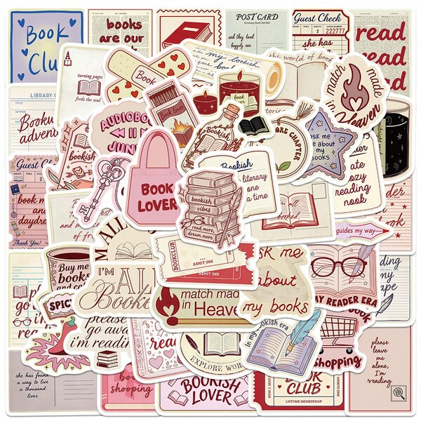 50pcs/Set Cartoon Bookish Aesthetic Stickers, Suitable For Holiday Decorations Like Halloween, Christmas, Easter, DIY On Water Bottles, Skateboards, Vibrant Artistic Doodle Set For Journals, Scrapbooks, Party Supplies, Great For Winter & New Year