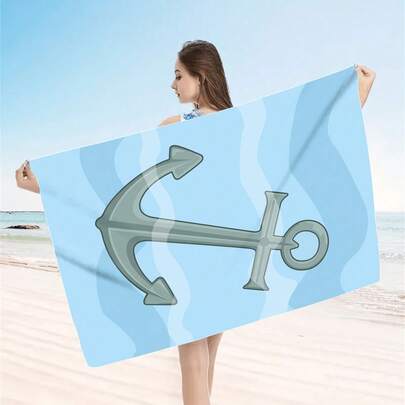 1 chiếc khăn tắm biển siêu mềm mại, họa tiết neo tàu, chất liệu microfiber, thấm hút nhanh khô, có thể giặt máy, phù hợp cho các hoạt động ven biển như lướt sóng, bơi lội, cắm trại, trọng lượng 240gsm, chất liệu polyester, vật dụng cần thiết cho bãi biển | Thiết kế hàng hải | Chất liệu nhanh khô, phụ kiện bãi biển