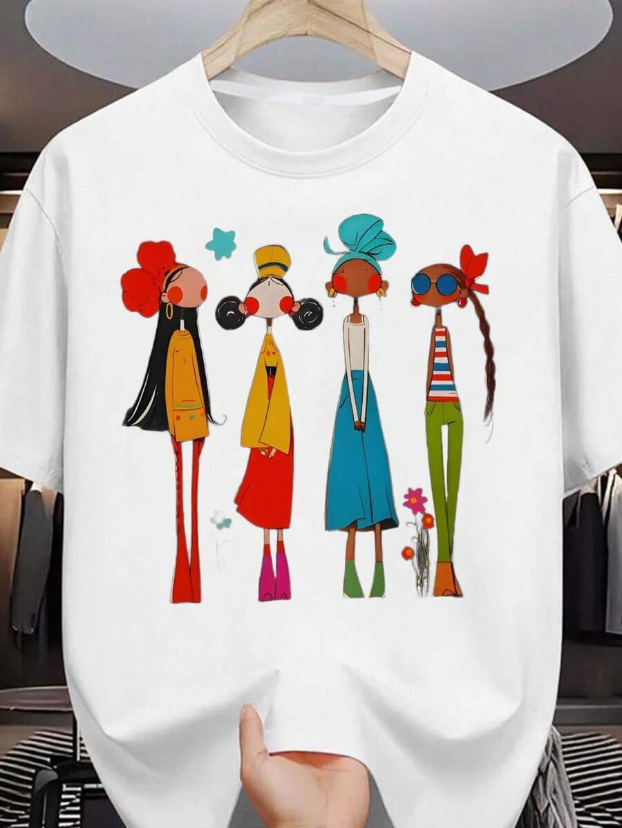 Camiseta de algodón oversize para mujer, moda 2026, camiseta unisex negra con estampado femenino colorido, top de verano de corte holgado, adecuada para uso diario casual y formal, lavable a máquina, cuello redondo, manga corta, tela ligeramente elástica, estampado geométrico, talla S. Top de manga corta cómodo, suave y sencillo para uso diario. - Blanco - Ver 1