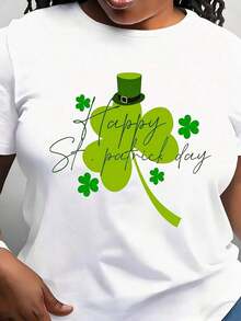 Modern And Minimalist Women's T-Shirt With St. Patrick's Day Shamrock And Leprechaun Hat, Casual Short-Sleeved T-Shirt For Daily Outdoor Use, Suitable For Any Occasion, Perfect As A Birthday Gift, For Use In All Seasons, Casual For Everyday Wear. - 白色 - 查看 7