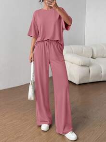 PRETTYGARDEN Women's Summer Clothes 2 Piece Sets Lounge For Short Sleeve Matching Airport Travel Outfits Casual Pink Vacation  Summer Brunch Pink Outfits For Women Mothers Day Outfit - 粉色 - 查看 5