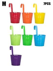 [Flower Pot: Rainbow Color]Garden Decoration, Outdoor And Garden Supplies, Colorful Metal Hanging Flower Pot With Built-In Hook, Suitable For Gardening Enthusiasts Decorative Flower Pot, Vintage Balcony Plant Bucket Suitable For Balcony, Fence, Yard, Home Gardening Decoration, Garden Decoration, Best Gift For Family And Friends - New Model - View 13