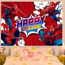 1pc Spider-Man Happy Birthday Backdrop Marvel Superhero Boy Party Decoration Cartoon Photography Background Indoor Holiday Gathering Scene Layout Cake Table Wall Tapestry Anime Fan Birthday Party Props Wall Hanging Decor - 多色 - 查看 3