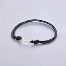 1pc Crescent Moon Shaped Adjustable Rope Bracelet Set, Black & Red Minimalist Moon Jewelry, Suitable For Men & Women, Long Distance Relationship Gift, Starry Sky Friendship Bracelet - Silver - View 4