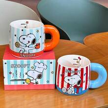 Cốc sứ Snoopy sọc lớn, tay cầm tròn, hình hoạt hình dễ thương, cốc cà phê/nước, quà tặng. - Nhiều màu - Xem 7