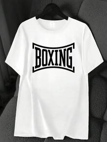 Women's High-Elasticity Boxing Print T-Shirt - 6 Color Options, Short Length, Round Neck, Casual Activewear, Machine Washable For All-Season Comfort, Sporty Style, Non-See-Through Material, Fitness Clothing, Basic Design, Breathable Fabric, Printed T-Shirt, Exclusively For Fitness Enthusiasts. Elegant Party Outfit, T-Shirt For Elegant Ladies, Blouses Suitable For Curvy Women, Casual Wear, Cool And Sweat-Free Summer Clothing, Fun Letter Print - 白色 - 查看 1
