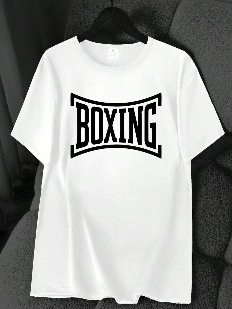 Women's High-Elasticity Boxing Print T-Shirt - 6 Color Options, Short Length, Round Neck, Casual Activewear, Machine Washable For All-Season Comfort, Sporty Style, Non-See-Through Material, Fitness Clothing, Basic Design, Breathable Fabric, Printed T-Shirt, Exclusively For Fitness Enthusiasts. Elegant Party Outfit, T-Shirt For Elegant Ladies, Blouses Suitable For Curvy Women, Casual Wear, Cool And Sweat-Free Summer Clothing, Fun Letter Print - 白色 - 查看 1