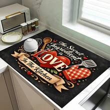 1pc Kitchen Pattern Printed Absorbent Dish Drying Mat, Espresso Machine Countertop Absorbent Mat, Sink Drain Mat, Soft Faucet Absorbent Mat, Sink Cup Mat, Kitchen & Bathroom Accessories - Multicolor - View 9