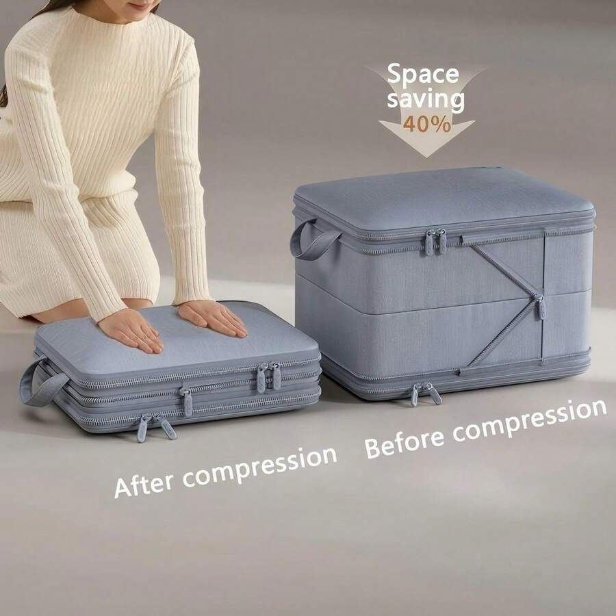 Space-Saving Compression Storage Box, Portable Self-Compressing Cube, Ideal For Luggage Organization, Bedding, Clothes, Blankets
