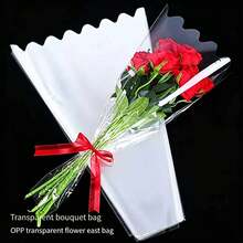 20pcs Transparent OPP Wavy Edge Flower Bouquet Packaging Bags, One-Time Waterproof Fresh Flower Sleeves For Roses, Sunflowers, Tulips, Lilies, Carnations, Universal Flower Bouquet Packaging Materials, High Transparency Anti-Dust Anti-Pollution Flower Bags, Suitable For Holidays, Valentine's Day, Mother's Day, Teacher's Day, Thanksgiving, Christmas - 3.94 Inches * 19.69 Inches (H) * 13.78 Inches - View 1