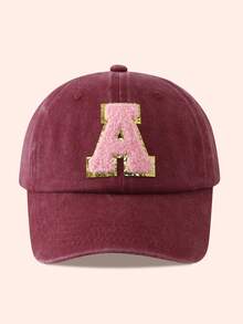 1pc Kids Burgundy Letter Baseball Cap, Sun Hat For Boys And Girls, Suitable For Outdoor And Daily Use - Pink Gold Label - Wine Red Washable Cap - View 25