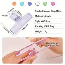8pcs Acrylic Chip Clips , Transparent Airtight Bag Clips For Food Storage, Reusable Kitchen Clips For Snack Bags Potato Chips Cereal, 8 Colors Available - Random Color - View 3