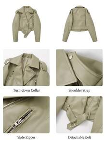 Women's Solid Color Minimalist Casual Zip-Up Short Jacket - Green - View 6