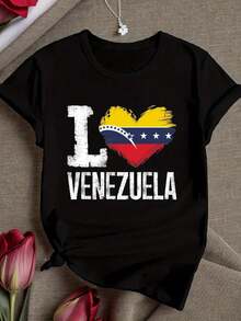 Camiseta Deportiva Casual para Mujer con Diseño I ♥   - Camiseta Negra Anudada, Elástica y de Cuello Redondo, Lavable aáquina, Ajuste Cómodo para Todas las Estaciones, para Mostrar tu Orgullo . - Negro - Ver 1