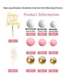 50pcs Cake Metal Decorative Ball, Green Goldn Sphere Cake Decorations, Boho Style Cake Decor, Green Goldn, Platinum, Pearl Balls, Happy Birthday Cake Topper, Wedding, Christening, BabyShower, Birthday Party Cake Decor, Boho Theme Party Supplies - Pink and White Gold Cake Decorations - View 2