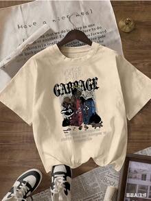 T-Shirt With "GARBAGE" Text And Dark Urban Graphic,  Short-Sleeved T-Shirt For Spring And Summer 2026, Made In Mexico, 180 Grams. Cartoon Print, Couple Design, Suitable For Indoor Or Outdoor Wear. Crew Neck, Unisex, Ideal For Office And Leisure. One-Pack. - APR-P631577SLNDXZGY620 - 查看 3