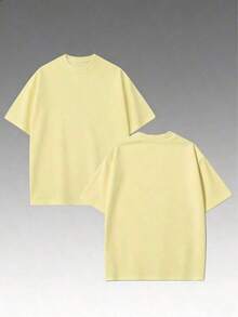 Oversized Boxy Cut Short Sleeve Jersey T Shirt Casual Crop Fit Streetwear Modern Minimalist All Season Essential Top-Comfortable Retro Cotton T-Shirt - 黃色 - 查看 2