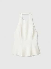 Top sin mangas de cuello halter de unicolor minimalista para mujer, rosa, de verano - Beis - Ver 7