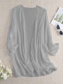 Swim  Kimono transparente de color liso para vacaciones en la playa - Gris - Ver 6