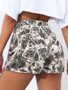 PETITE Short vaquero sexy con bolsillo frontal, cruce de cintura y abotonado para mujer - Multicolor 2 - Ver 2