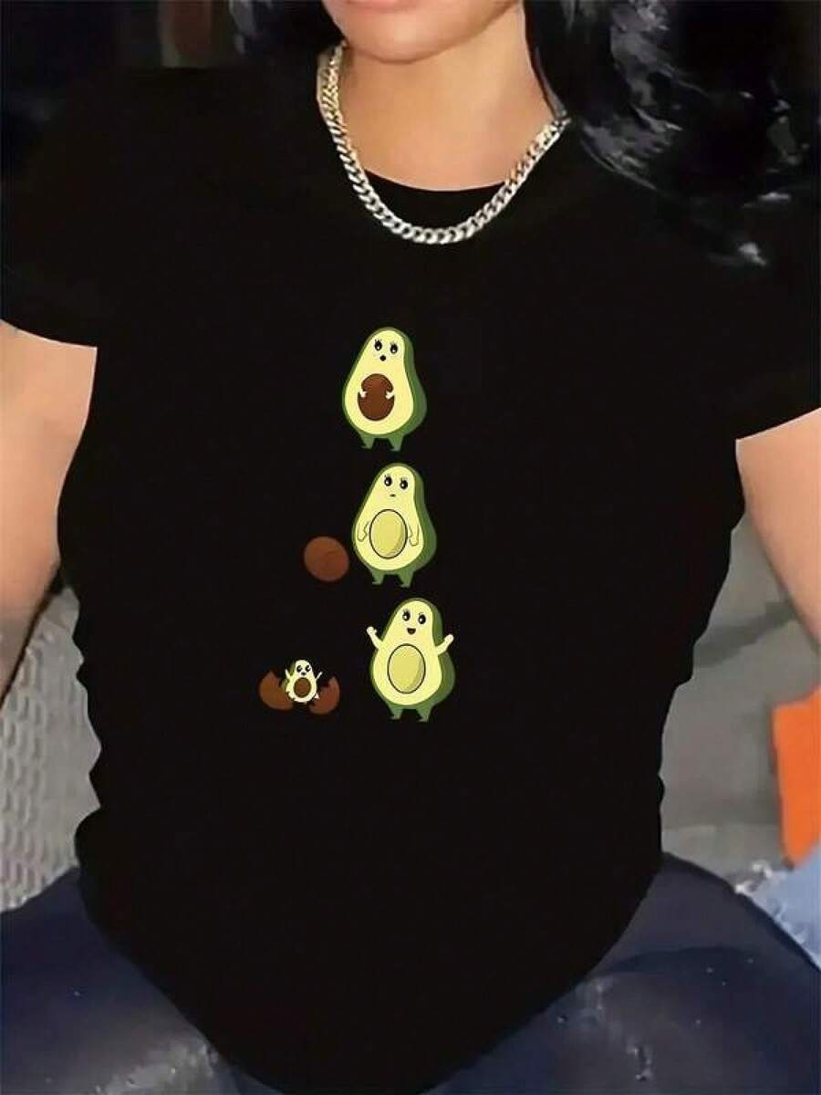 100% Algodón Premium: Camiseta divertida de aguacate diseño y2k en México perfecta para amantes de la moda juvenil única y colorida ideal para cualquier ocasión destaca tu estilo con un toque fresco y moderno no te quedes sin la tuya- Ropa de Moda Casual Suave y Transpirable para Diario - Negro - Ver 1