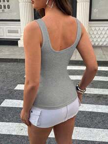 Blusa casual y versátil para uso diario con decoración de remaches para mujer de talla grande - Gris - Ver 2