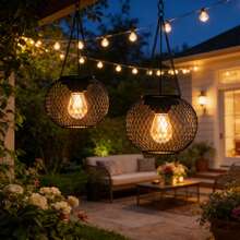 1 buah/2 buah Lampu Lentera Surya Luar Ruangan, Lentera Surya Logam yang Ditingkatkan, Lampu Surya Gantung Lebih Terang, Tahan Air, Otomatis Hidup/Mati, Cocok untuk Dekorasi Halaman, Taman, Teras, dan Jalan Setapak - 1 buah hitam - View 2