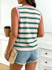 Chaleco sin mangas de mujer de talla grande, casual, de cuello redondo y con estampado de limón, de hombros anchos - Multicolor - Ver 2