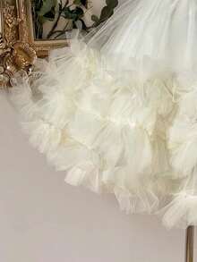 Elegante y lujoso vestido corto hecho a mano con aplicaciones bordadas, encaje de ganchillo y parches de satén, con abertura en la cintura, adecuado para citas, fiestas de solteros, galas, bailes, Día de San Valentín - Beis - Ver 3