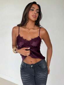 de satén con parches de encaje elegante y sexy para mujer - Morado - Ver 5