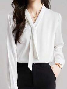 Camisa de unicolor, de moda y versátil, para uso diario y viajes a la oficina - Blanco - Ver 3