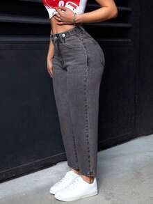 Pantalones vaqueros informales de mujer con bolsillos de forma cónica y multiusos - Gris Oscuro - Ver 7