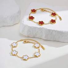 2pcs White & Red Lucky Clover Bracelet Set, Luxury Gift For Girlfriend, Mother, Friend, Everyday Wear - Multicolor - View 3