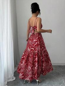 xheElenzga Vestido casual/de trabajo de longitud media sin mangas con estampado que estiliza la línea de la cintura para mujerxhe - Rosa Roja - Ver 2
