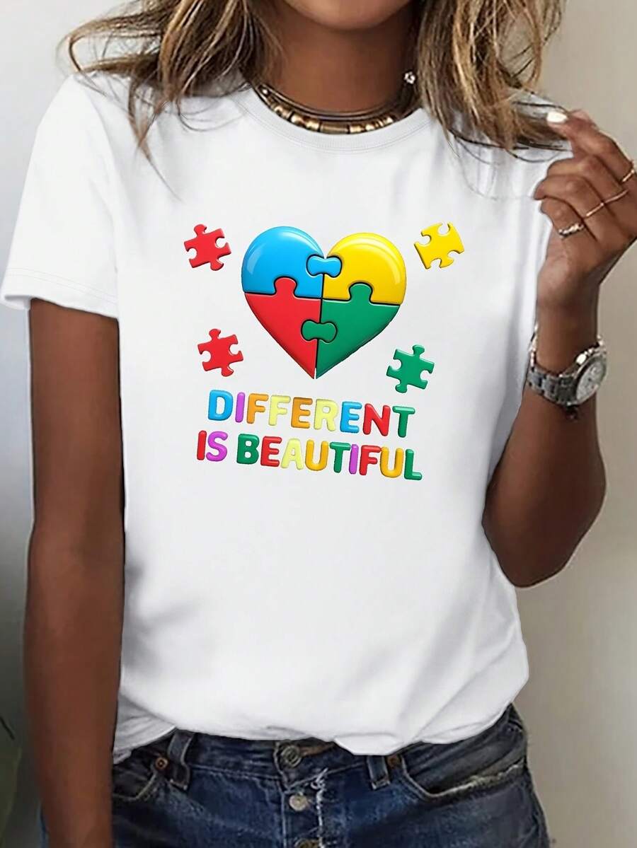 La diferencia es HERMOSA: Camiseta de algodón puro para mujer, ajuste cómodo - Negro - Ver 1