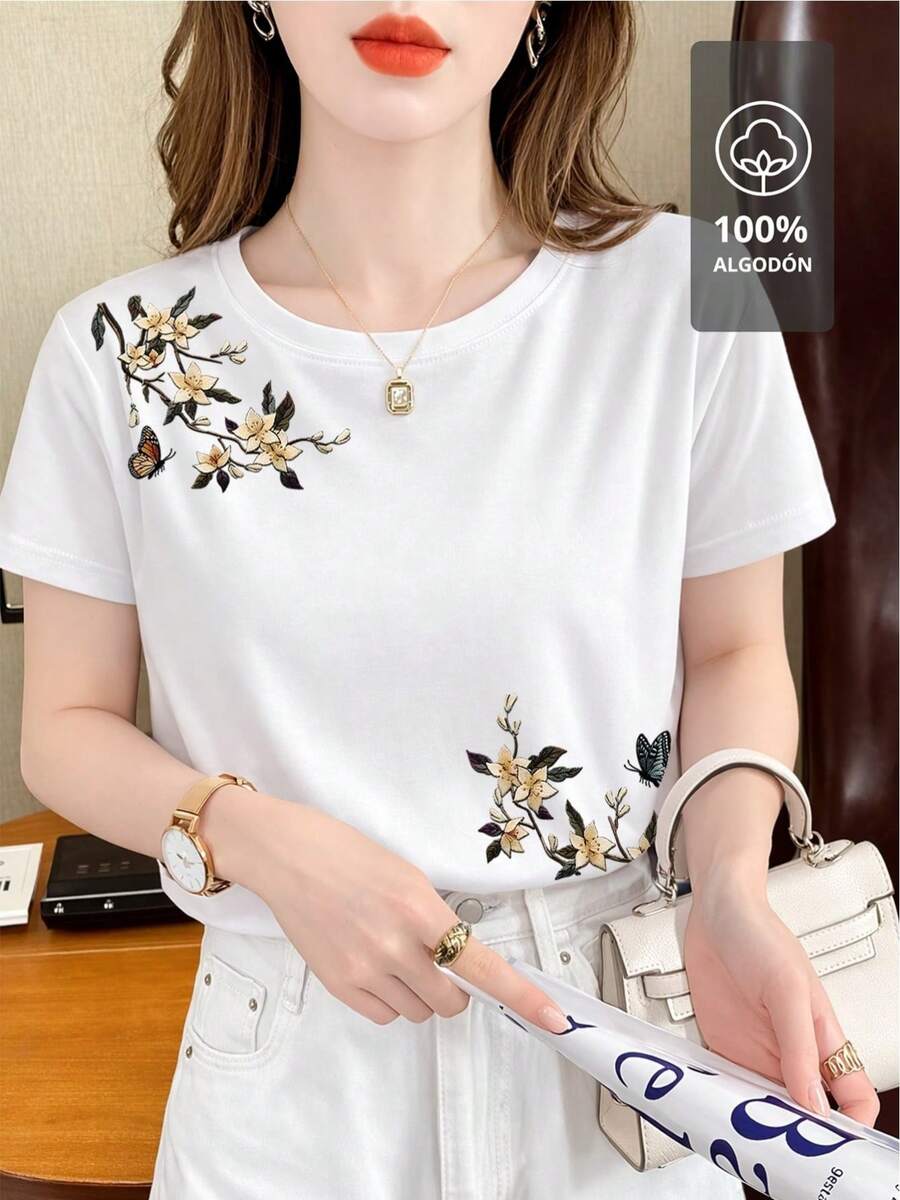 Camisa con Estampado Floral y Edición Mariposa| 100% - Blanco - Ver 1